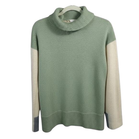 COS Oversized Tutleneck Wool Sweater Green Cream Colorblock Size XS - Picture 2 of 7